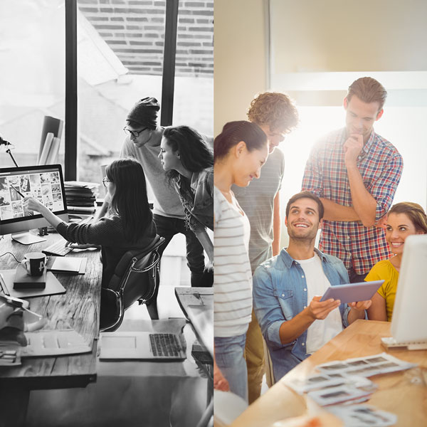 Collage del equipo DiseñamosLab antes y ahora